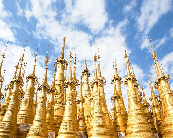 Golden spires of Shwe Indein Pagodas, Myanmar