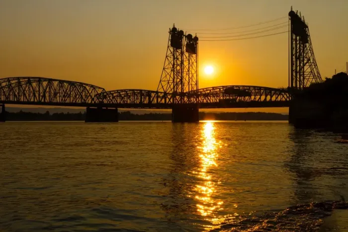 Framed Print : Golden Sunset Over Interstate Bridge Framed Print : Golden Sunset Over Interstate Bridge
