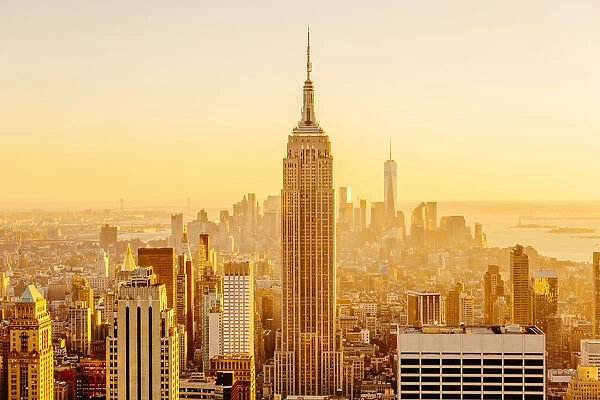 Golden sunset in Manhattan, New York City, USA