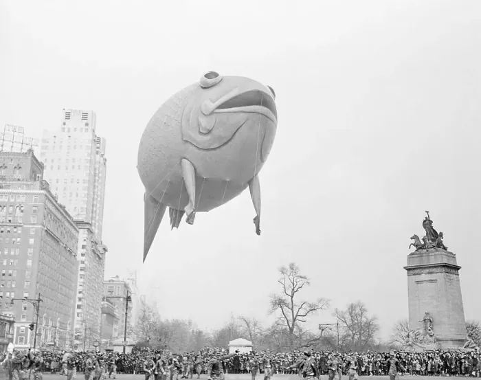 Framed Print : Goldfish Balloon Over New York City Framed Print : Goldfish Balloon Over New York City