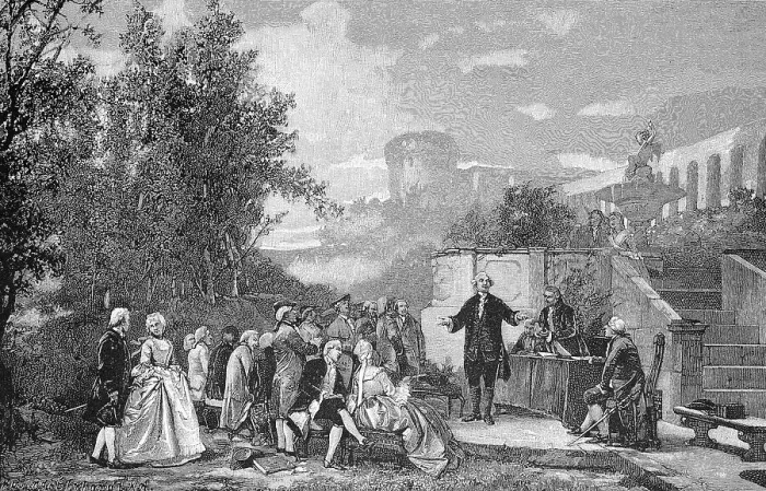 Framed Print : Goldoni, 25 February 1707, 6 February 1793, was an Italian comedy poet and librettist. He portrays one of his comedies in the Scotto Garden in Pisa, Italy, painting by Professor A. Catt, historical, digitally restored reproduction of a 19th century Framed Print : Goldoni, 25 February 1707, 6 February 1793, was an Italian comedy poet and librettist. He portrays one of his comedies in the Scotto Garden in Pisa, Italy, painting by Professor A. Catt, historical, digitally restored reproduction of a 19th century