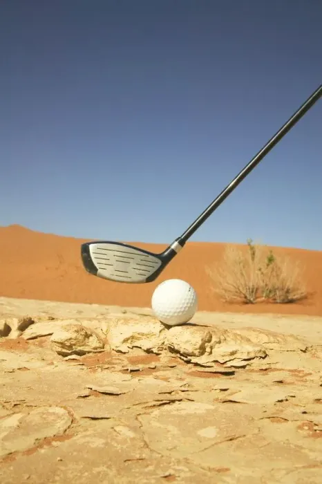 Framed Print : Golf Club and Ball on a Barren Desert Floor Framed Print : Golf Club and Ball on a Barren Desert Floor