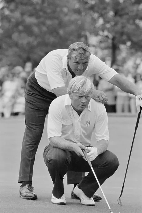 Framed Print : Golf Professionals Nicklaus and Palmer Studying Next Move Framed Print : Golf Professionals Nicklaus and Palmer Studying Next Move