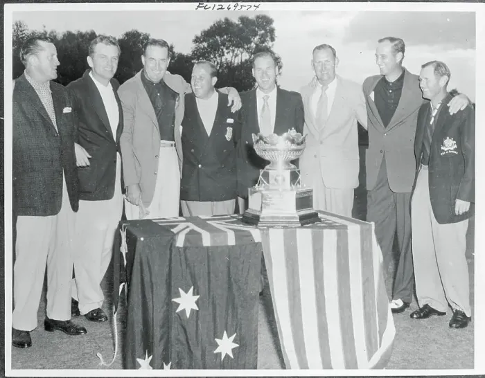 Framed Print : Golf Teams Standing Behind a Trophy Framed Print : Golf Teams Standing Behind a Trophy