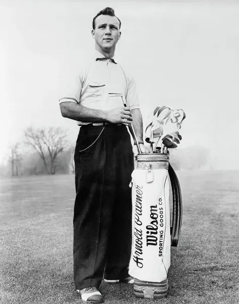 Arnold Palmer with Wilson Golf Clubs and Bag Print. Art Prints