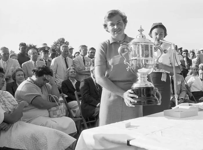 Framed Print : Golfer Betsy Rawls Holding a Trophy