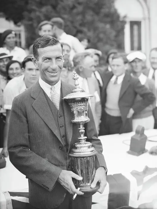 Framed Print : Golfer C. Ross Somerville Holding Golf Trophy Framed Print : Golfer C. Ross Somerville Holding Golf Trophy