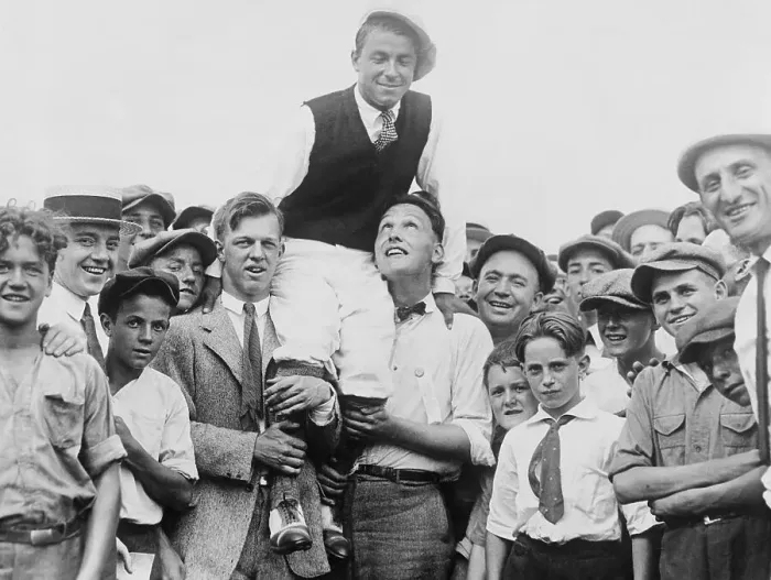 Framed Print : Golfer Carried Aloft by Caddies Framed Print : Golfer Carried Aloft by Caddies