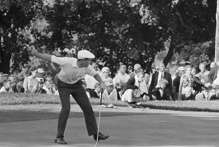 Framed Print : Golfer Clive Clark Watching Putt Sink Framed Print : Golfer Clive Clark Watching Putt Sink