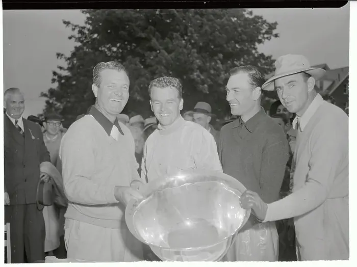 Framed Print : Golfers Displaying Wykagyl Trophy Framed Print : Golfers Displaying Wykagyl Trophy