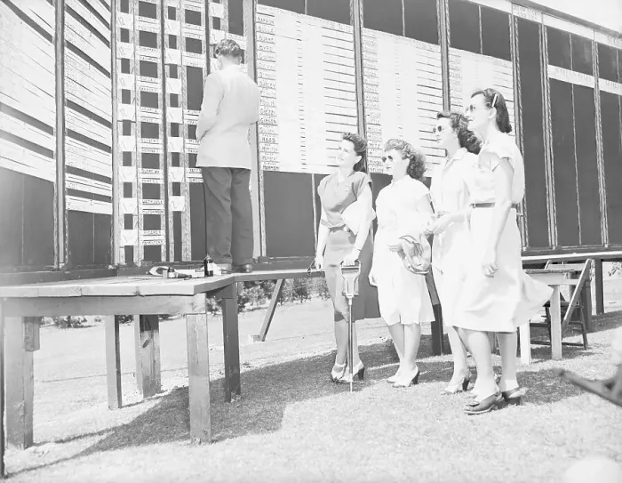 Framed Print : Golfer's Wives Watching Golf Scoreboard Framed Print : Golfer's Wives Watching Golf Scoreboard