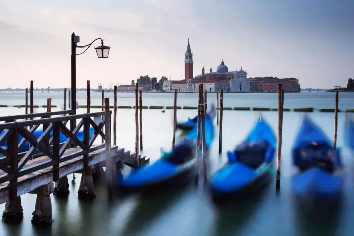 Framed Print : Gondolas moored by Saint Mark square with San Giorgio di Maggiore church in the background - Venice, Venezia, Italy, Europe Framed Print : Gondolas moored by Saint Mark square with San Giorgio di Maggiore church in the background - Venice, Venezia, Italy, Europe