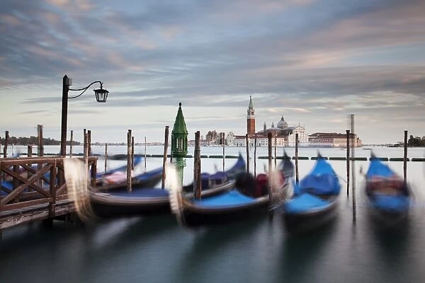 Gondolas and San Giorgio Maggiore at back, from St. Marks Square, Venice, Venezien, Italy