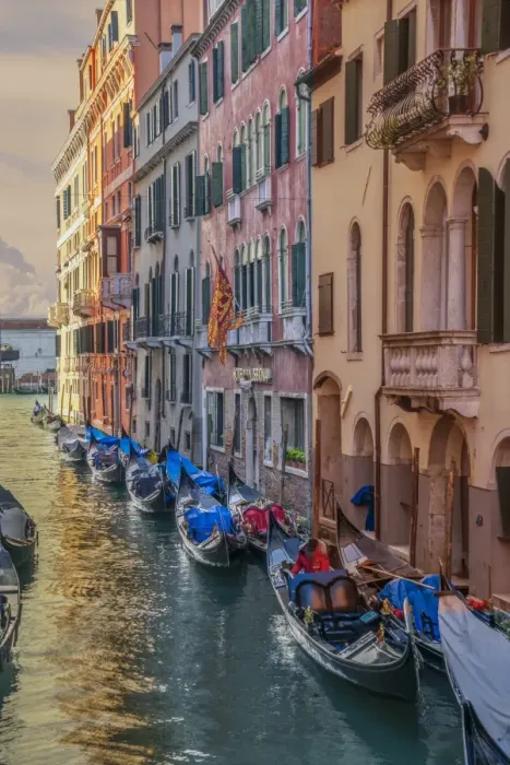 Framed Print : Gondolas in a small channel of Venice