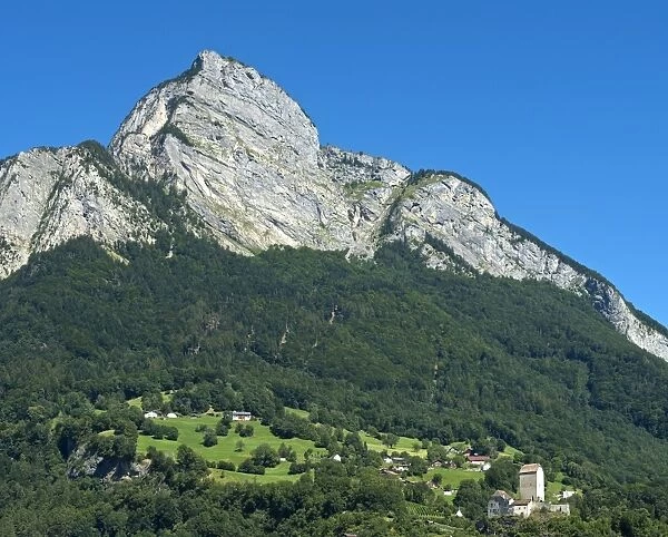 Gonzen Mountain, with Schloss Sargans Castle below, Sargans, Canton of St. Gallen, Switzerland