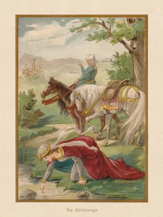 Framed Print : The Goose Girl (Die GAÔé¼nsemagd), by Brothers Grimm, chromolithograph, 1898