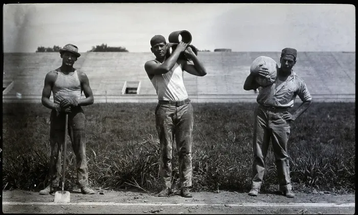 Framed Print : Gootbal Players Doing Construction Work