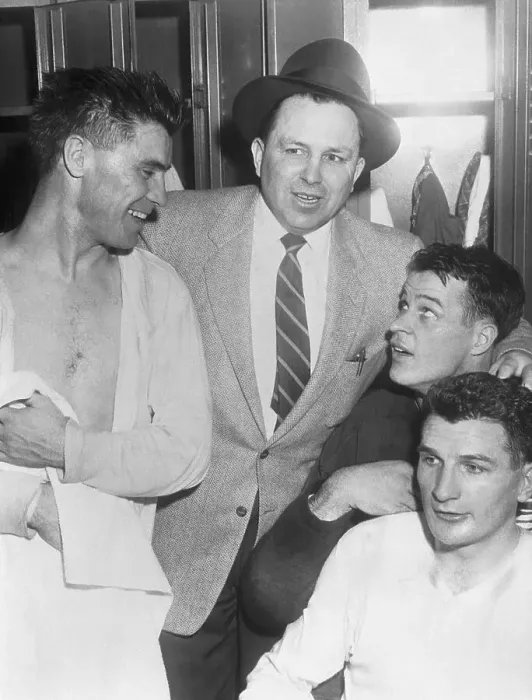 Framed Print : Gordie Howe With Coach and Teammates Framed Print : Gordie Howe With Coach and Teammates