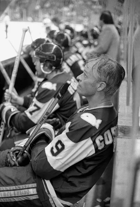 Framed Print : Gordon Howe on Bench During Hockey Game Framed Print : Gordon Howe on Bench During Hockey Game