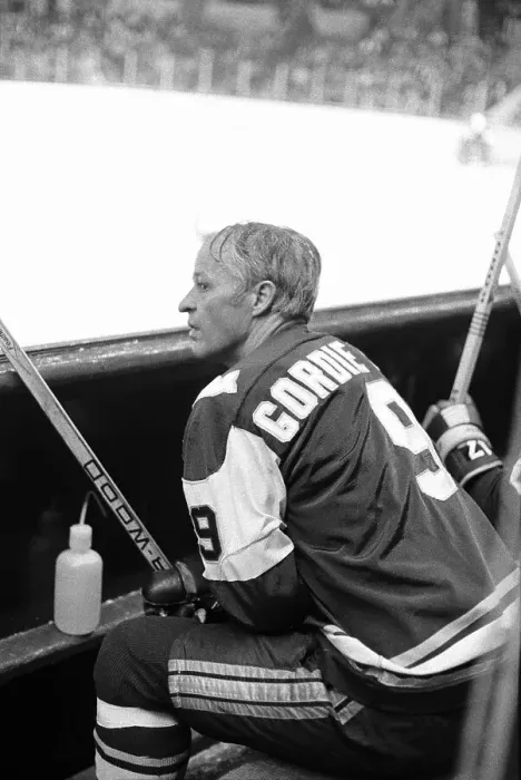 Framed Print : Gordon Howe on Bench During Hockey Game Framed Print : Gordon Howe on Bench During Hockey Game