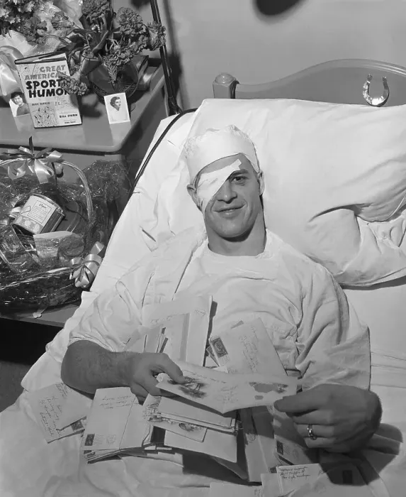 Framed Print : Gordon Howe in Hospital Bed With Gifts