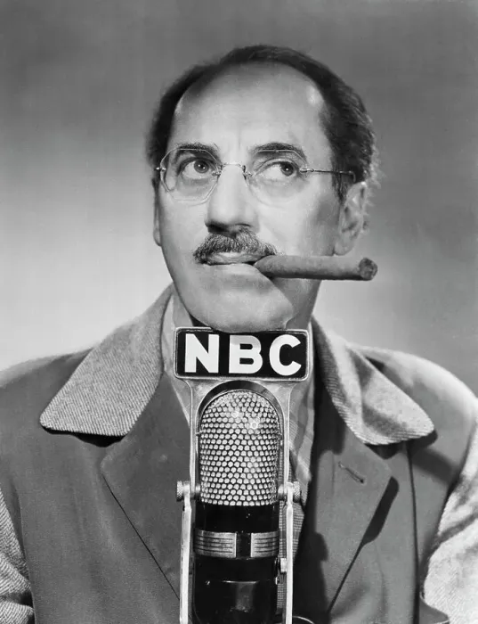 Framed Print : Goucho Marx Posing with NBC Microphone Framed Print : Goucho Marx Posing with NBC Microphone