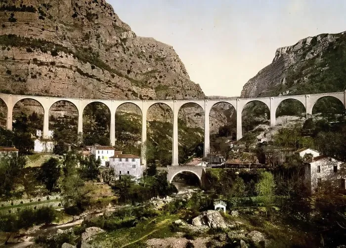 Framed Print : Gourdon, Bridge over the Wolf Gorge, Grasse, Provence-Alpes-Cote d'Azur, France, c. 1890, Historic, digitally enhanced reproduction of a photochrome print from 1895 Framed Print : Gourdon, Bridge over the Wolf Gorge, Grasse, Provence-Alpes-Cote d'Azur, France, c. 1890, Historic, digitally enhanced reproduction of a photochrome print from 1895