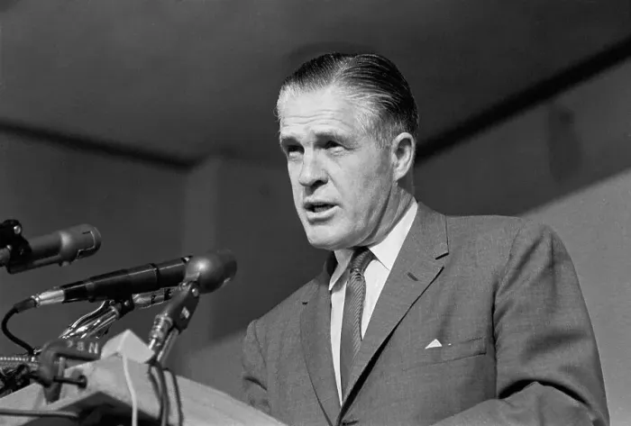 Framed Print : Gov. George Romney Speaking into Microphone Framed Print : Gov. George Romney Speaking into Microphone
