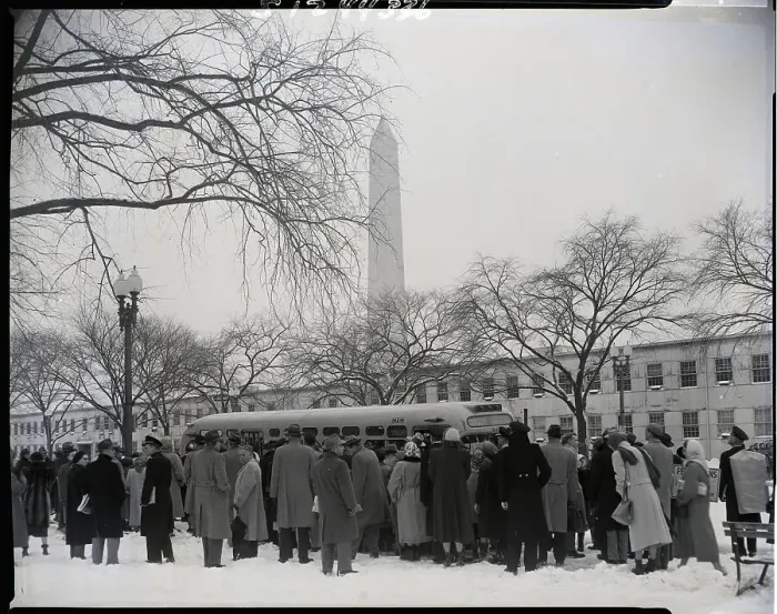 Framed Print : Government Workers Line For Bus Framed Print : Government Workers Line For Bus