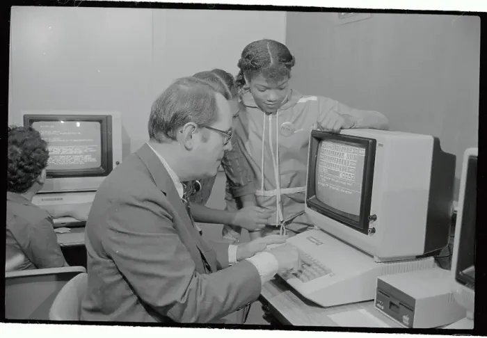 Framed Print : Governor Dick Thornburgh Working on Computer with Tutoress Framed Print : Governor Dick Thornburgh Working on Computer with Tutoress