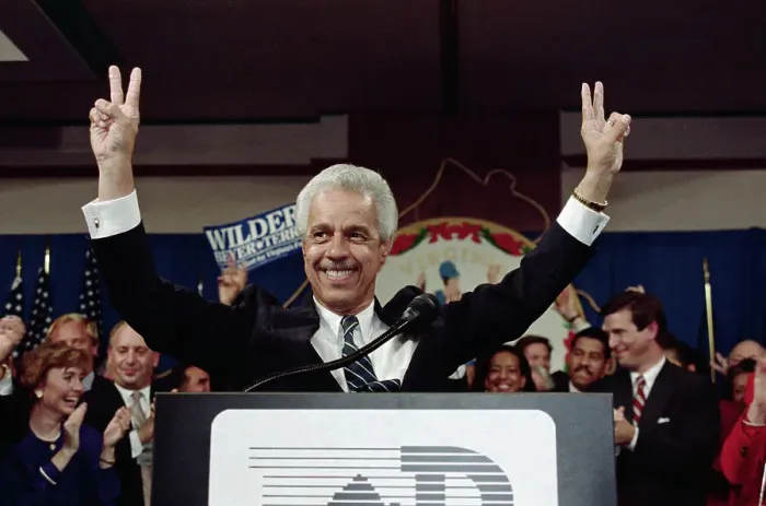 Framed Print : Governor Douglas L. Wilder Displaying Victory Sign Framed Print : Governor Douglas L. Wilder Displaying Victory Sign