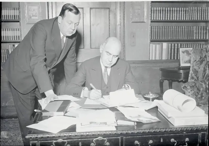 Framed Print : Governor Herbert H. Lehman and Joseph A. Canavan at Work Framed Print : Governor Herbert H. Lehman and Joseph A. Canavan at Work