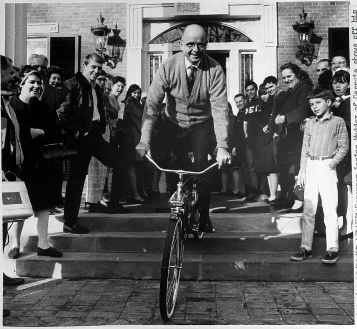 Framed Print : Governor Lester Maddox Riding Bike Framed Print : Governor Lester Maddox Riding Bike