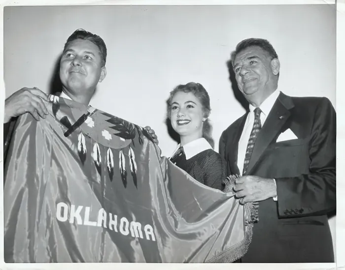 Framed Print : Governor and Performers Holding Oklahoma Flag