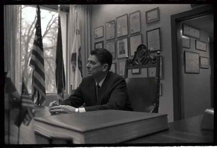 Framed Print : Governor Ronald Reagan Using Gestures to Answer Questions Framed Print : Governor Ronald Reagan Using Gestures to Answer Questions