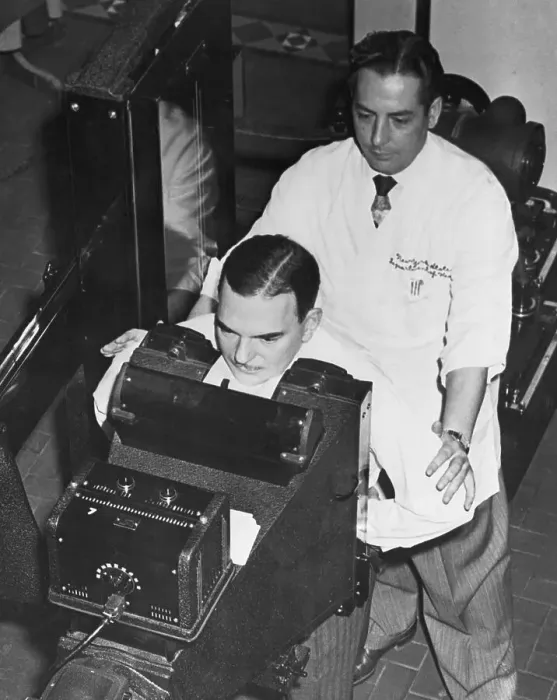 Framed Print : Governor Thomas E. Dewey Participating in X Ray Demonstration Framed Print : Governor Thomas E. Dewey Participating in X Ray Demonstration