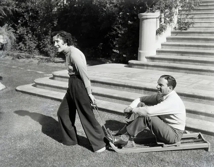Framed Print : Grace Allen Pulling George Burns on Sled