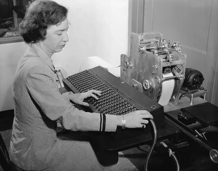 Framed Print : Grace Hopper Using Early Computer Framed Print : Grace Hopper Using Early Computer