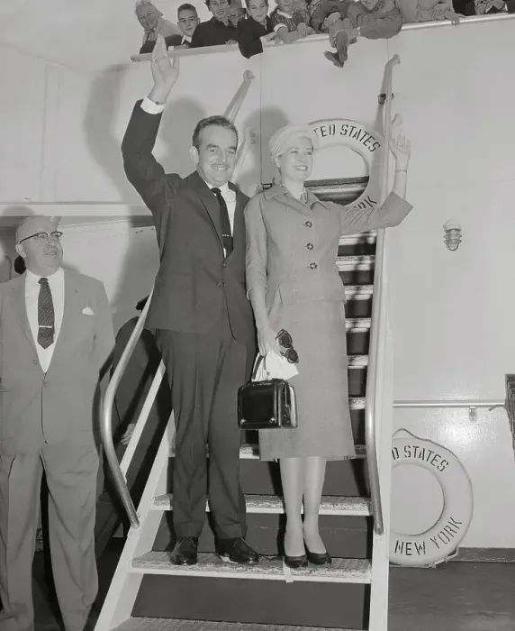 Framed Print : Grace Kelly and Prince Rainier Waving to Crowd Framed Print : Grace Kelly and Prince Rainier Waving to Crowd