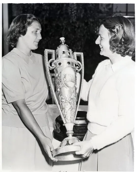 Framed Print : Grace Lenczyk and Helen Sigel Holding Trophy Framed Print : Grace Lenczyk and Helen Sigel Holding Trophy
