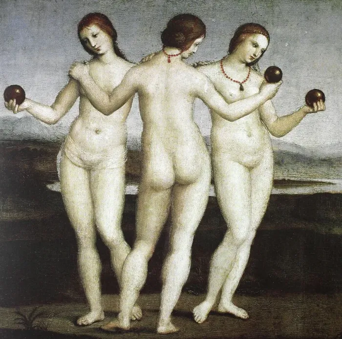 Framed Print : The Three Graces, by Raffaello Sanzio da Urbino, also Raffael da Urbino, Raffaello Santi, Raffaello Sanzio, Raphael, Italian painter, Italy, digitally restored reproduction of a work of art (public domain) from c. 1500 Framed Print : The Three Graces, by Raffaello Sanzio da Urbino, also Raffael da Urbino, Raffaello Santi, Raffaello Sanzio, Raphael, Italian painter, Italy, digitally restored reproduction of a work of art (public domain) from c. 1500