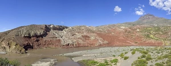Grande River and colourful mountains, Mendoza, Argentina