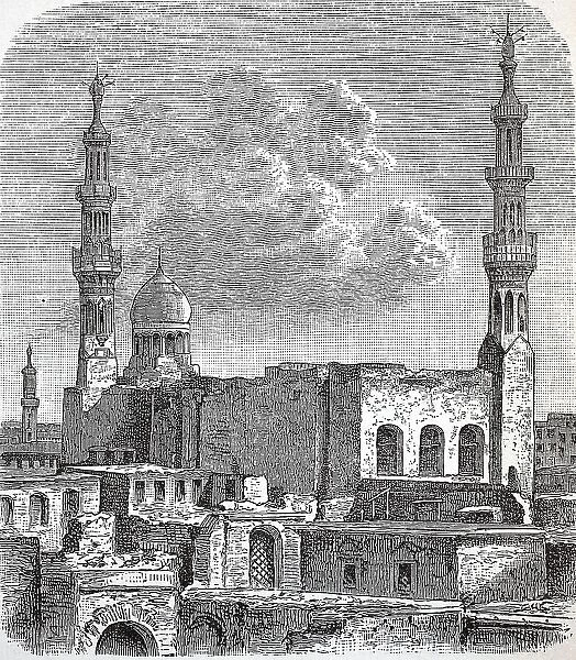 The Great Mosque of Damiette in 1880, a port city and capital of the Egyptian governorate of the same name, Damiette, on the Mediterranean Sea and the Nile Delta, Egypt, Historic, digitally restored reproduction of a 19th century original