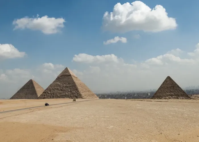 Framed Print : The three great Pyramids of Giza viewed from the edge of the plateau, Egypt Framed Print : The three great Pyramids of Giza viewed from the edge of the plateau, Egypt
