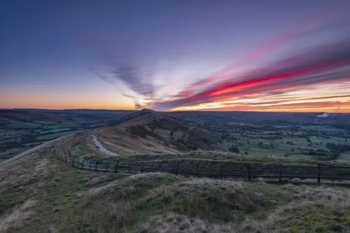 Framed Print : Great Ridge Autumn sunrise, Castleton, English Peak District. UK Framed Print : Great Ridge Autumn sunrise, Castleton, English Peak District. UK