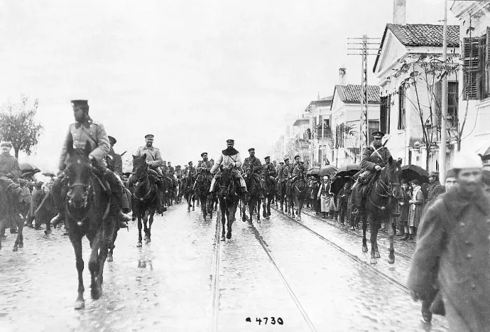 Framed Print : Greek Cavalry Riding Down Street In 1915 Framed Print : Greek Cavalry Riding Down Street In 1915