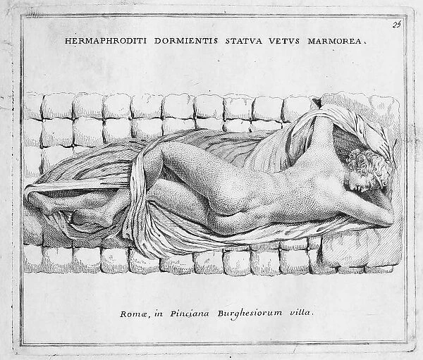 The Greek god Hermaphroditos, sleeping, marble statue from ancient Rome, Italy, digital reproduction of an 18th century original, original date not known
