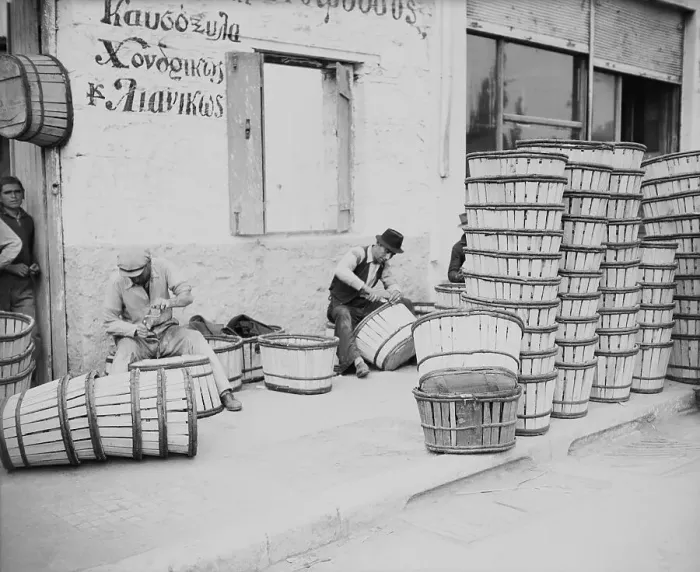 Framed Print : Greek Men Making Baskets Framed Print : Greek Men Making Baskets