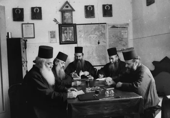 Framed Print : Greek Monks Framed Print : Greek Monks