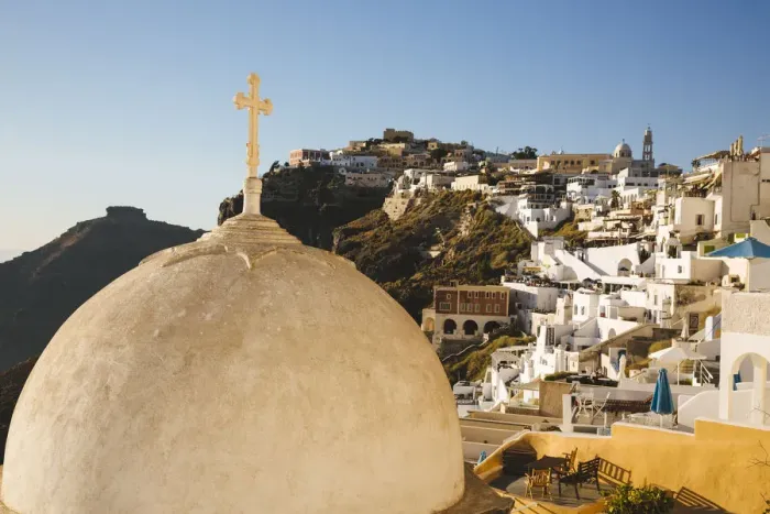 Framed Print : Greek Orthodox church in Fira, Santorini, Greece Framed Print : Greek Orthodox church in Fira, Santorini, Greece